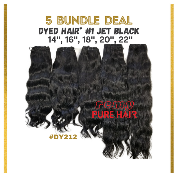 5 Bundle DEAL - 14+16+18+20+22 - PURE DYED Jet Black Hair - DY212