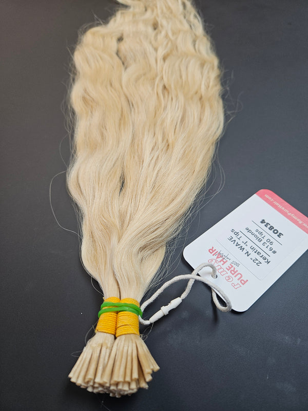 22 Inch Micro Ring/I Tip Keratin Hair Extensions - 613 Platinum Blonde - Total 90 strands - 30834