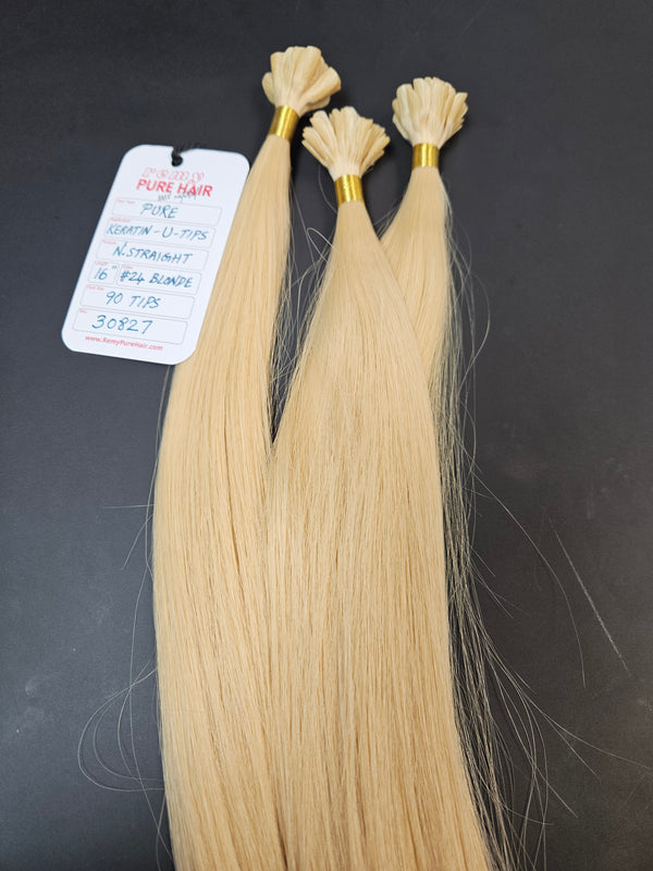 16 inch U-Tip Keratin Hair Extensions - Dark Blonde #24 - Total 90 strands_#30827