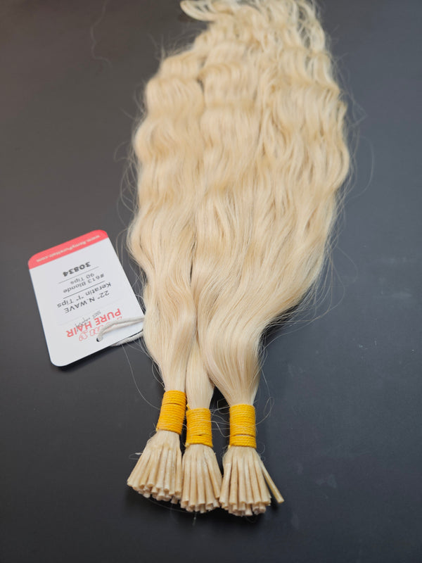 22 Inch Micro Ring/I Tip Keratin Hair Extensions - 613 Platinum Blonde - Total 90 strands - 30834