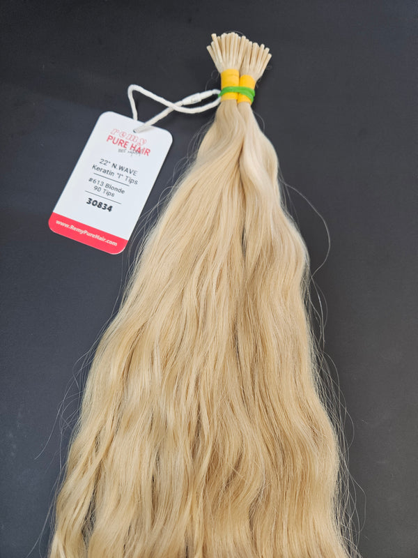 22 Inch Micro Ring/I Tip Keratin Hair Extensions - 613 Platinum Blonde - Total 90 strands - 30834