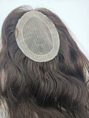 Close-up of Dark Brown #2 Remy hair on lace base topper