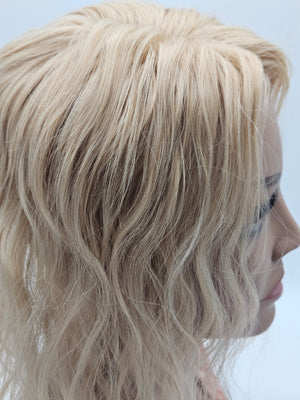 Blonde loose wave lace hair topper, 14 inch Remy human hair, side view