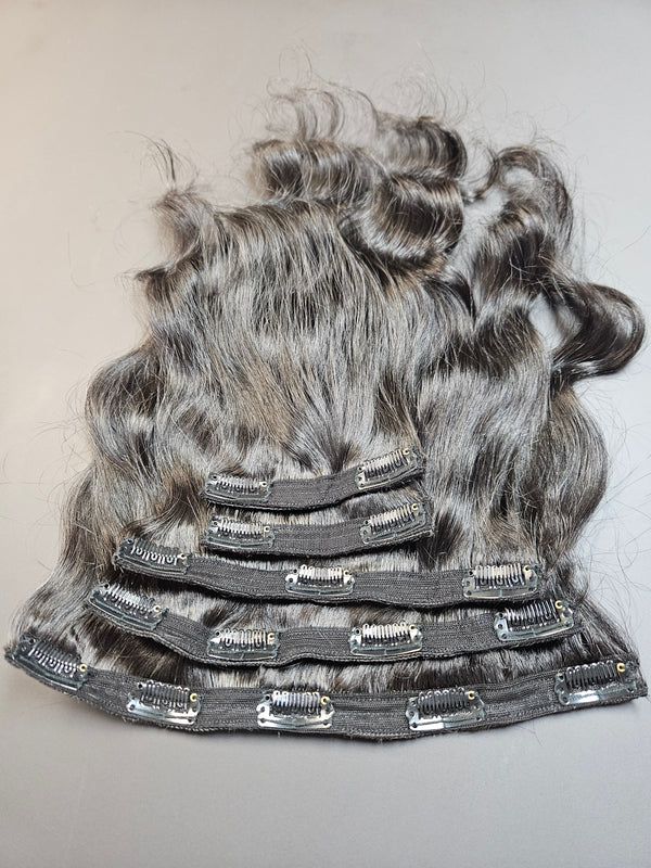 12" Clip-in SET - PURE Jet Black Dyed hair