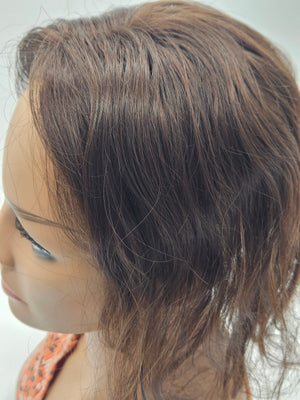 Dark brown loose wave lace hair topper, 14 inch Remy human hair, side view