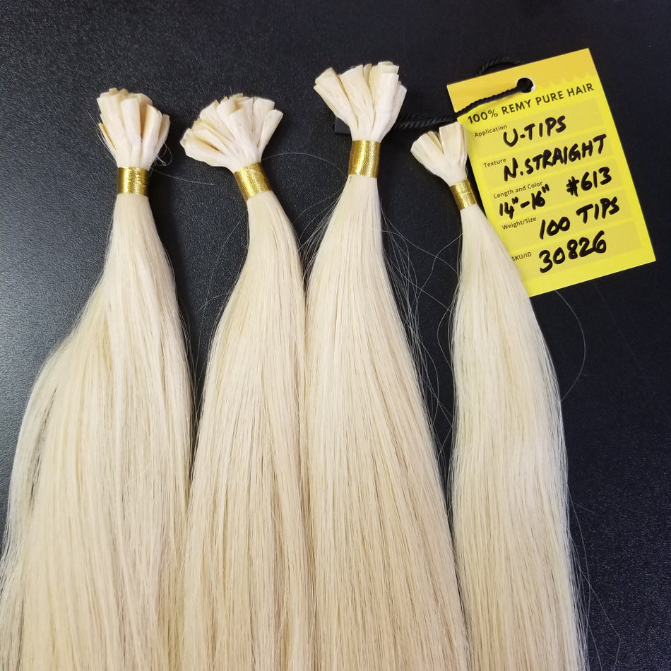 16 inch U-Tip Keratin Hair Extensions - #613 Platinum Blonde - Total 100 strands