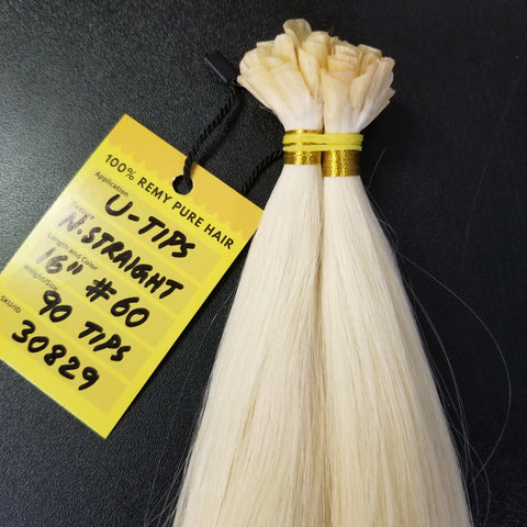 16 Inch U-Tip Keratin Hair Extensions - Lightest Blonde #60 - Total 90 strands