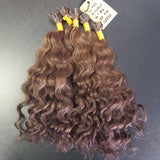 Natural Curly 14" U Tip Keratin Hair Extensions - Medium Brown #4 - Total 150 strands