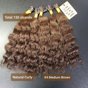 Natural Curly 14" U Tip Keratin Hair Extensions - Medium Brown #4 - Total 150 strands