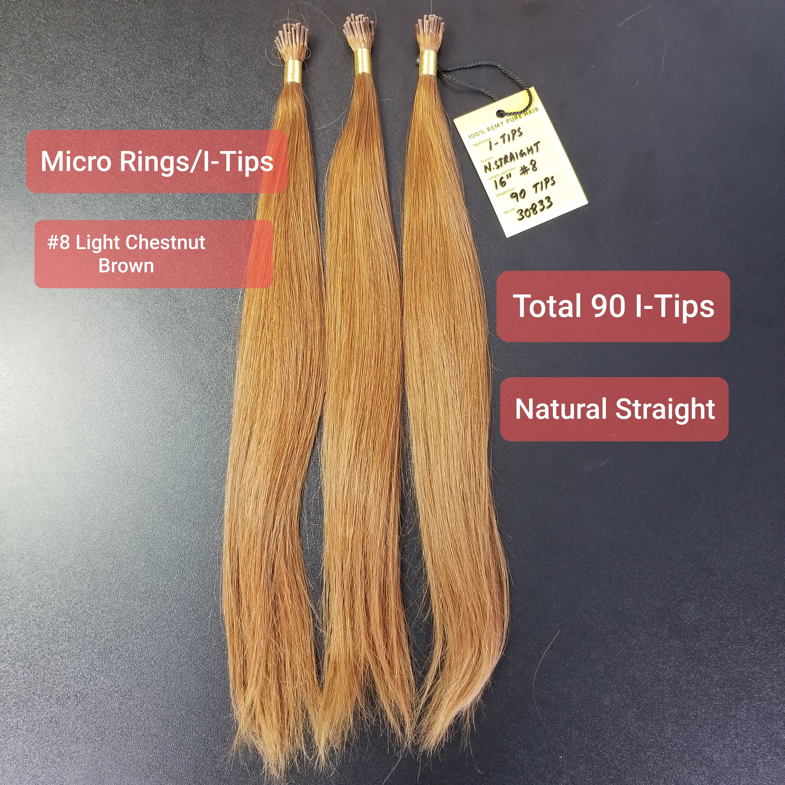 Keratin Fusion I tip Hair Extension Micro Ring Links Copper Tubes Light  Brown