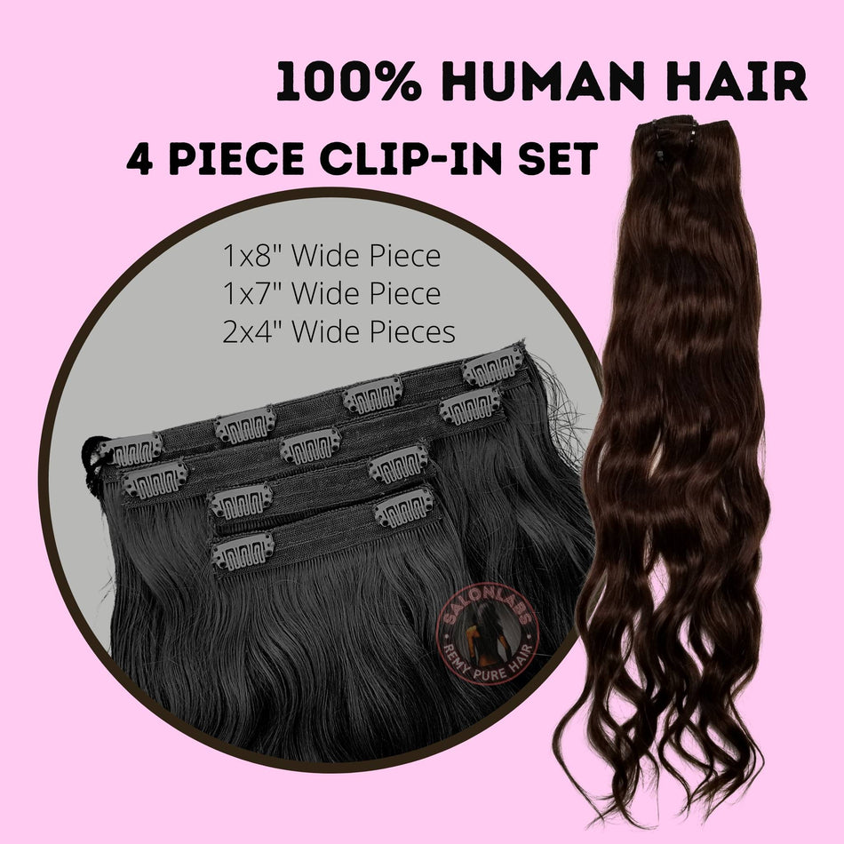 4 Piece Clip-in SET - REMY Pure Hair Extensions - Natural Black 01B