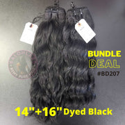 Remy Pure Jet Black 14+16 Two Bundle Deal Natural Wave Hair color 001 DYED Black - BD207